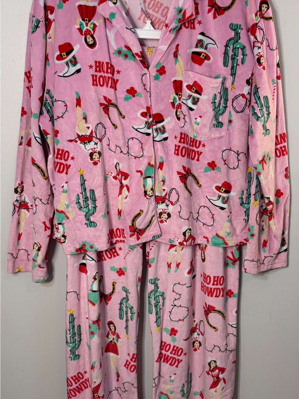 Holiday Time women’s Christmas pajamas 16/18 pink soft Ho Ho Howdy western EUC